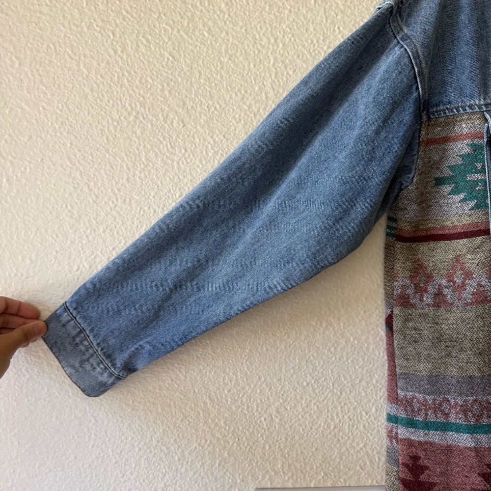 Denim & Aztec Pattern Oversized Patchwork Jacket … - image 7